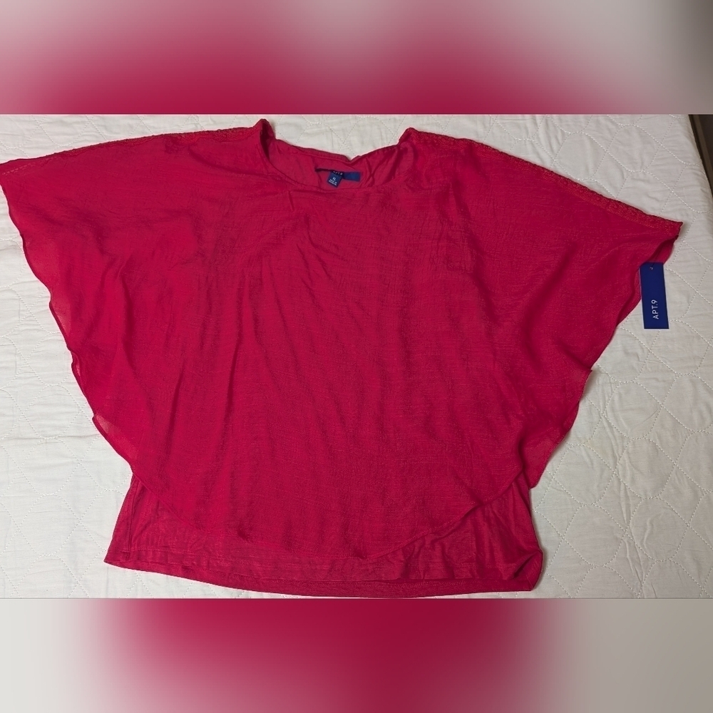 Apt 9 Bright Pink Blouse With Tank Top Layer Flutter Sleeve Size XL NWT MSRP $44